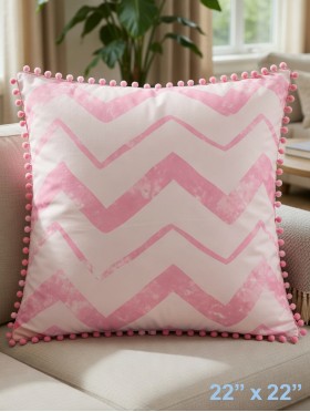 Large Pink Cushion W/ Little Pompoms, Cushion & Filler